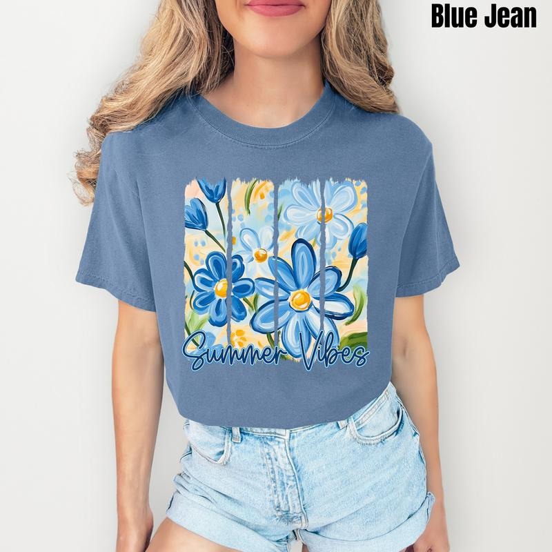 Blue Flower Summer Comfort Colors 'NLB' T-Shirts, Hoodie, Sweatshirt - T-Shirt, Sweatshirt, Hoodie