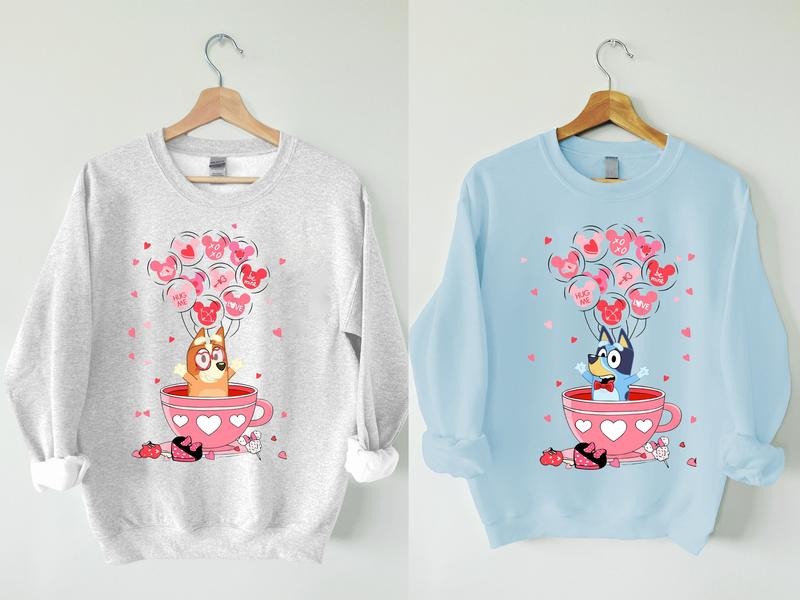 Bluey Dog Friends Bluey Happy Valentine Bluey Bingo Valentine Couple Shirt Bluey Mum Dad Shirt Bluey Family Shirt T-Shirts, Hoodie, Sweatshirt - T-Shirt, Sweatshirt, Hoodie