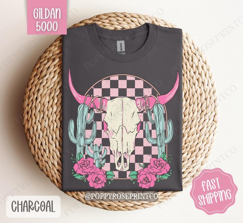 Boho Floral Skull Shirt Gildan Desert Cow Floral Western Shirts T-Shirts, Hoodie, Sweatshirt - T-Shirt, Sweatshirt, Hoodie