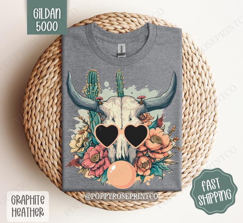 Boho Floral Skull Shirt Gildan Desert Cow Floral Western Shirtsstyle{N002}2 T-Shirts, Hoodie, Sweatshirt - T-Shirt, Sweatshirt, Hoodie