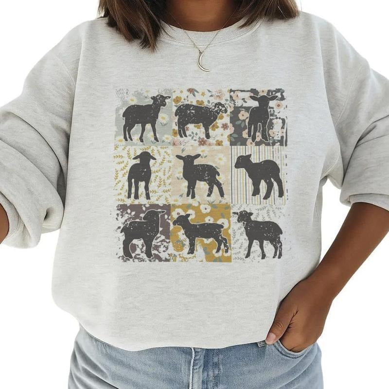 Boho Retro Sheep Cute Floral Farmhouse Farm Life Sheep Lover Cotton Womenswear T-Shirts, Hoodie, Sweatshirt - T-Shirt, Sweatshirt, Hoodie