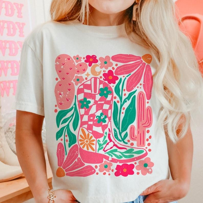 Boho Cowgirl Boot Flowers Shirt Bundle Retro Flower Shirt Retro Western Shirt Boho Western Shirt Floral Shirt Boho Floral Shirt Shirt T-Shirts, Hoodie, Sweatshirt - T-Shirt, Sweatshirt, Hoodie