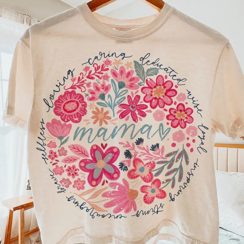 Boho Floral Mama Shirt Mom Adjectives She Is Mom Mama Abstract Floral Mom Shirt T-Shirts, Hoodie, Sweatshirt - T-Shirt, Sweatshirt, Hoodie