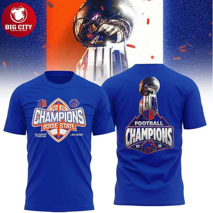 Boise State Broncos 2025 Mountain West Football Champions Two Sided Shirt Unisex T-shirt, Sweatshirt, Hoodie, Long Sleeve Tee - T-Shirt, Sweatshirt, Hoodie