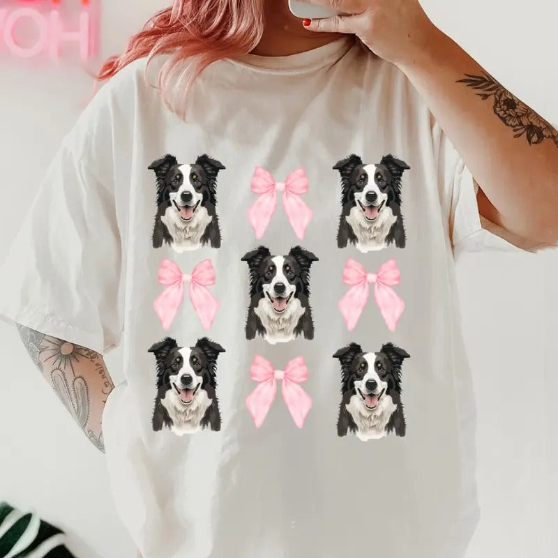 Border Collie Bows Shirt ~ Relaxed Fit Printed USA Womenswear Casual Comfort Cotton Top Athletic Boho Chic T-Shirts, Hoodie, Sweatshirt - T-Shirt, Sweatshirt, Hoodie