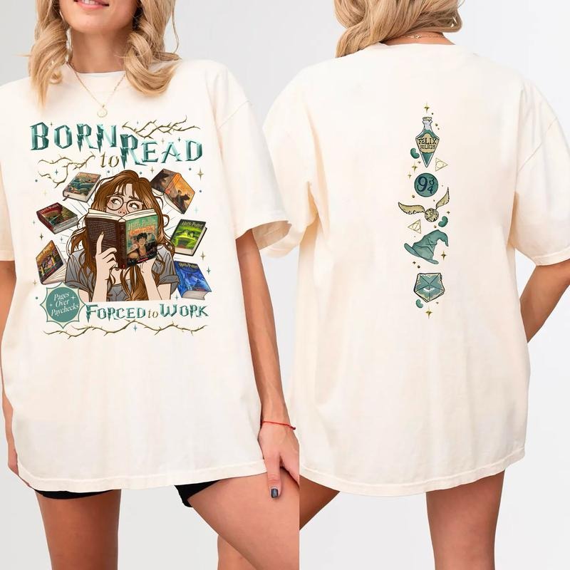 Born Read Books Forced Work Shirt Wizard Shirt HP Fan Bookish Shirt Booktok Shirt Magic Wizard T-Shirts, Hoodie, Sweatshirt - T-Shirt, Sweatshirt, Hoodie