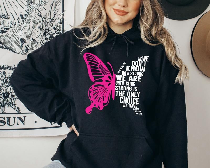 Breast Cancer Butterfly Pink Ribbon Team Matching Support Survivor Fight Cancer T-Shirts, Hoodie, Sweatshirt - T-Shirt, Sweatshirt, Hoodie