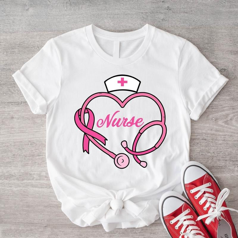 Breast Cancer Stethoscope Shirt Nurse Breast Cancer Awareness Shirt Matching Nurse Pink Ribbon Cancer Warrior T-Shirts, Hoodie, Sweatshirt - T-Shirt, Sweatshirt, Hoodie