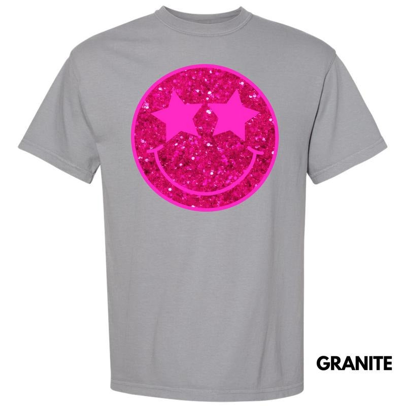 Bright Pink FAKE Glitter Happy Face Comfort Colors 'NLB' T-Shirts, Hoodie, Sweatshirt - T-Shirt, Sweatshirt, Hoodie