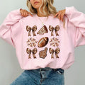 Brown Coquette Bow Football Girly Football Brown Team Game Day Cheerleading Outfits Cheerleader Touchdown Season Comfy Cotton Long Sleeve Tops Casual Womenswear T-Shirts, Hoodie, Sweatshirt - T-Shirt, Sweatshirt, Hoodie
