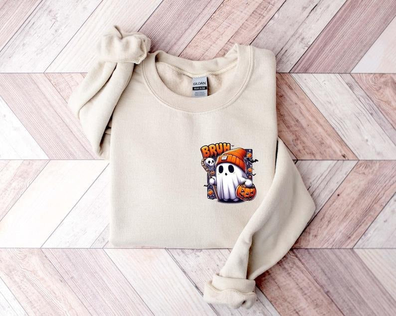 Bruh Ghost Halloween Trick Treat Spooky Season Funny Halloween Shirt Halloween Party Shirt Ghost Shirt T-Shirts, Hoodie, Sweatshirt - T-Shirt, Sweatshirt, Hoodie