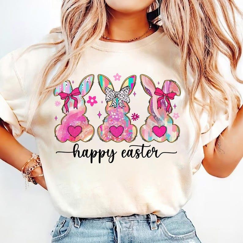 Brushstroke Bunny Preppy Coquette Girly Easter Bow Bunny Girl T-Shirts, Hoodie, Sweatshirt - T-Shirt, Sweatshirt, Hoodie