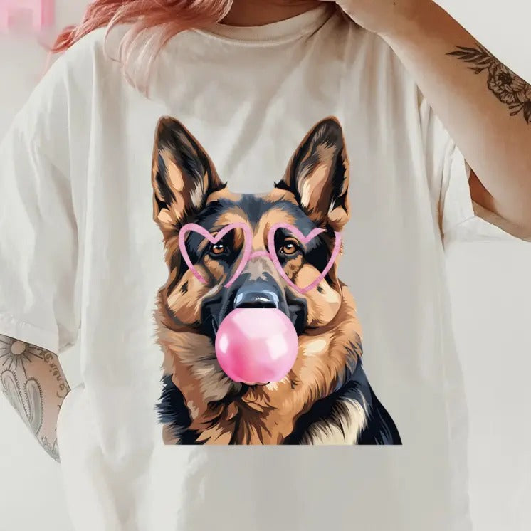 Bubblegum German Shepherd Shirt ~ Relaxed Fit Printed USA Womenswear Casual Comfort Cotton Top Athletic Boho Chic T-Shirts, Hoodie, Sweatshirt - T-Shirt, Sweatshirt, Hoodie