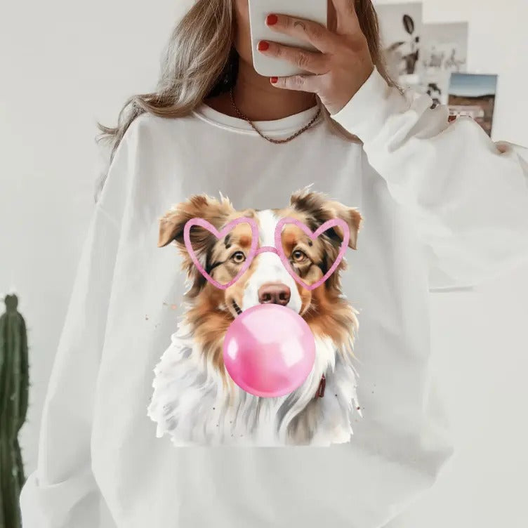 Bubblegum Red Australian Shepherd ~ Relaxed Fit Printed USA Womenswear Casual Comfortable T-Shirts, Hoodie, Sweatshirt - T-Shirt, Sweatshirt, Hoodie