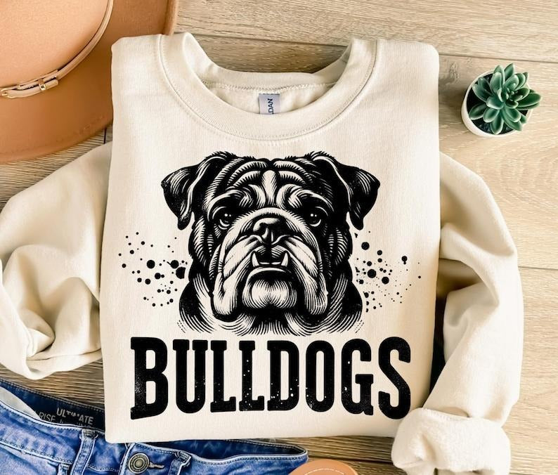 Bulldogs Mascot Casual Long Sleeve Black White Athletic Collar Fitted Seamless T-Shirts, Hoodie, Sweatshirt - T-Shirt, Sweatshirt, Hoodie