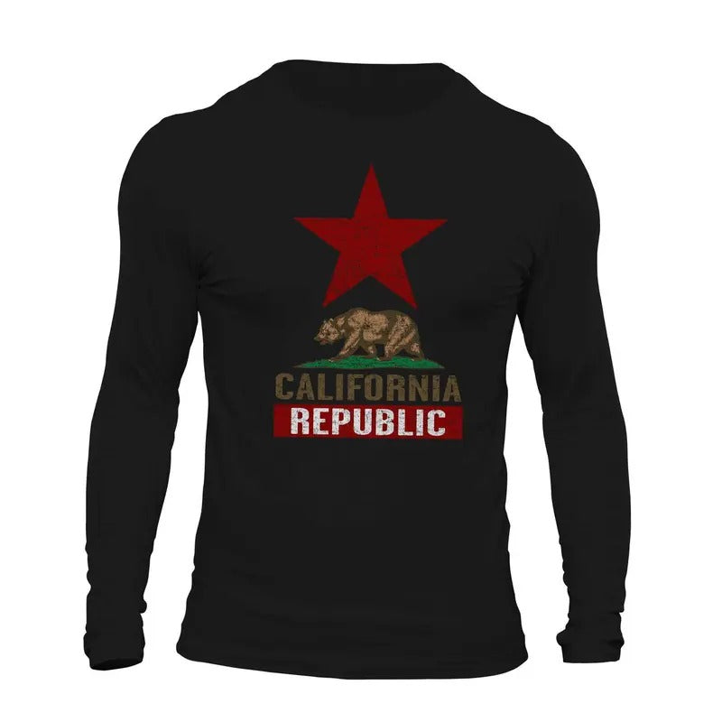 California Republic Top Star Long Sleeve Casual Classic Cotton Menswear Soft T-Shirts, Hoodie, Sweatshirt - T-Shirt, Sweatshirt, Hoodie