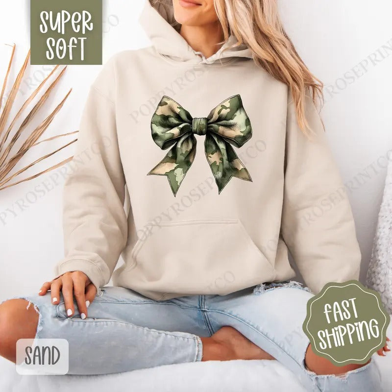 Camo Bow Cute Hooded T-Shirts, Hoodie, Sweatshirt - T-Shirt, Sweatshirt, Hoodie
