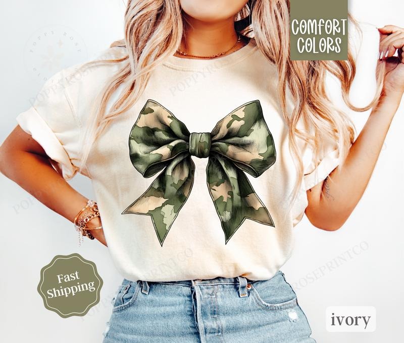 Camo Bow Shirt Comfort Colors Hunting SeasonTee Womenswear Fall Shirt T-Shirts, Hoodie, Sweatshirt - T-Shirt, Sweatshirt, Hoodie