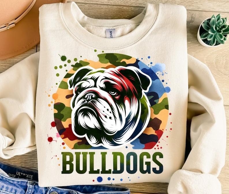 Camo Bulldogs Png Mascot Camouflage Football Sport Collar Digital DTF Menswear Top Athletic Fitted Seamless Streetwear T-Shirts, Hoodie, Sweatshirt - T-Shirt, Sweatshirt, Hoodie