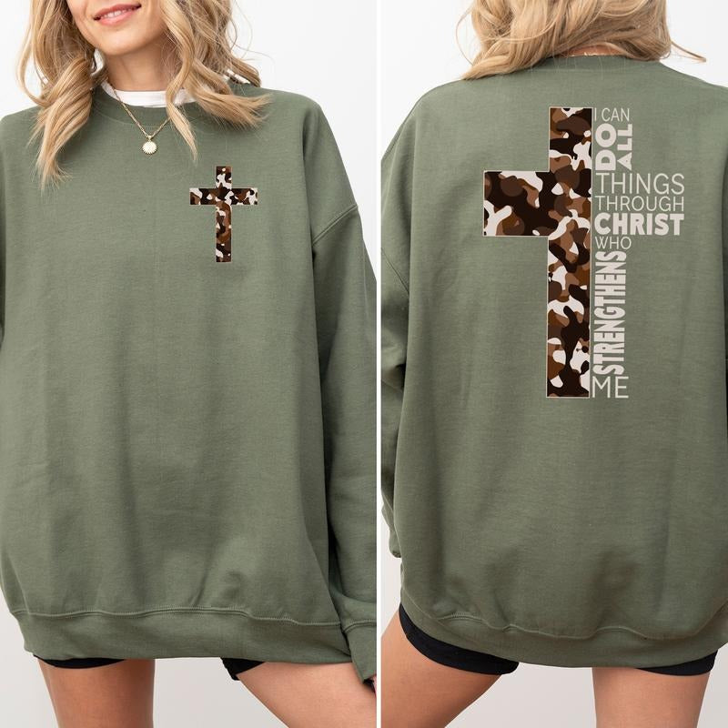 Camo Christian Cross I Can Do All Things Through Christ Hunting Bible Verse Tops Jesus Womenswear T-Shirts, Hoodie, Sweatshirt - T-Shirt, Sweatshirt, Hoodie