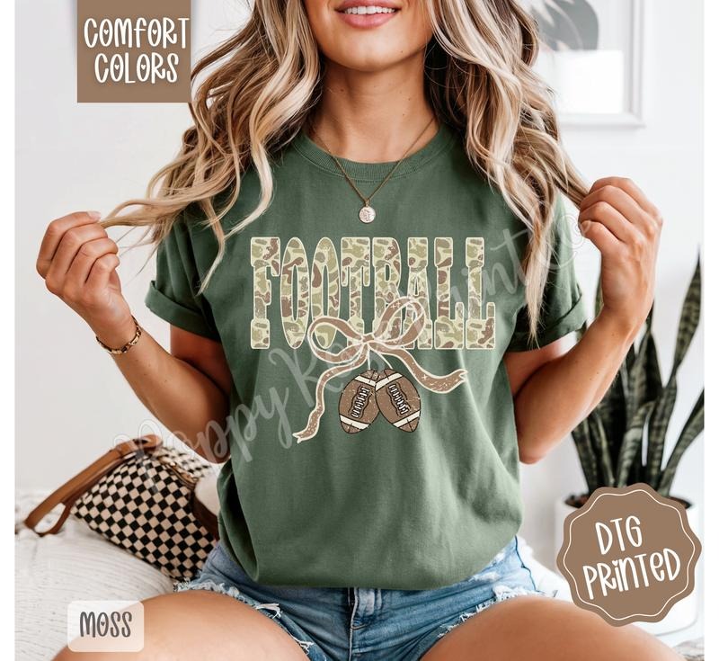 Camo Football Comfort Colors Bow T-Shirts, Hoodie, Sweatshirt - T-Shirt, Sweatshirt, Hoodie