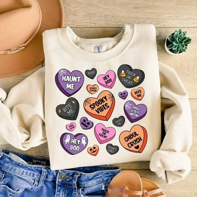 Candy Hearts Halloween Spooky Shirt Halloween Shirt Pumpkin Halloween Halloween Candy Shirt T-Shirts, Hoodie, Sweatshirt - T-Shirt, Sweatshirt, Hoodie