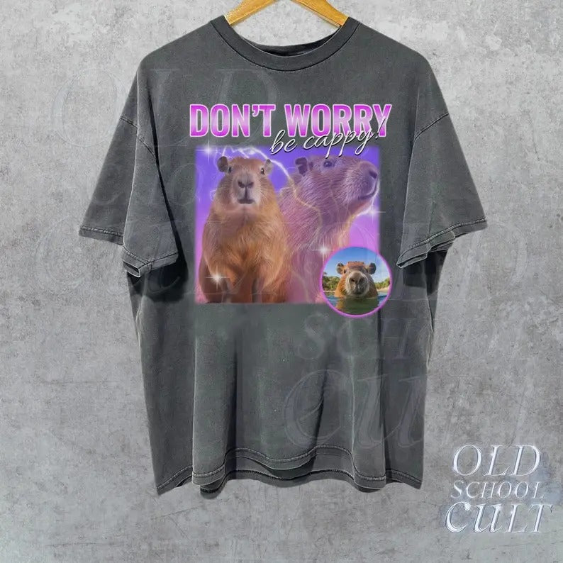 Capybara Vintage 90s Bootleg Retro Be Cappy Shirt Shirts Relaxed Shirt Distressed T-Shirts, Hoodie, Sweatshirt - T-Shirt, Sweatshirt, Hoodie