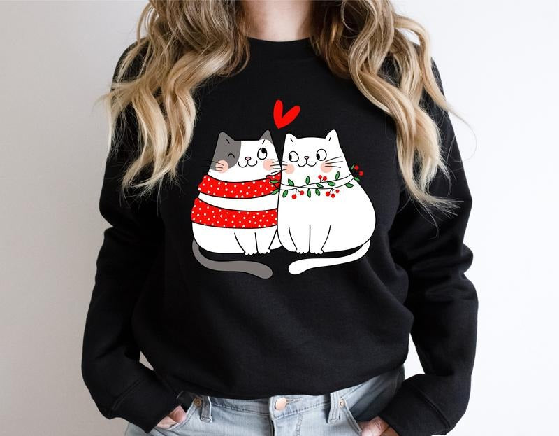 Cat Couple Cat Owner Cats Lover Girlfriend Cat Hearts Matching Couples Meowy Valentine . Casual Comfortable T-Shirts, Hoodie, Sweatshirt - T-Shirt, Sweatshirt, Hoodie
