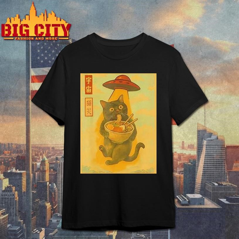Cat Ramen Ufo Japanese Anime Shirt Unisex T-shirt, Sweatshirt, Hoodie, Long Sleeve Tee - T-Shirt, Sweatshirt, Hoodie