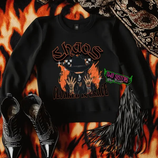Chaos Cloaked Grace Black Punk Alt Grunge Goth Skeleton Western T-Shirts, Hoodie, Sweatshirt - T-Shirt, Sweatshirt, Hoodie