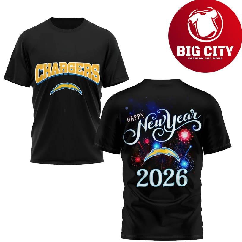 Chargers Happy New Year 2026 Two Sided Shirt Unisex T-shirt, Sweatshirt, Hoodie, Long Sleeve Tee - T-Shirt, Sweatshirt, Hoodie