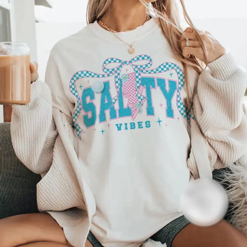 Checkerboard Salty Summer Shirt Salty Coquette Summer Bow Shirt Summer Beach Coquette Bow Summer Girly T-Shirts, Hoodie, Sweatshirt - T-Shirt, Sweatshirt, Hoodie