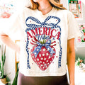 Checkered America Strawberry Shirt 4th July Sublimation USA Flag America Shirt Summer Retro Digital Download T-Shirts, Hoodie, Sweatshirt - T-Shirt, Sweatshirt, Hoodie