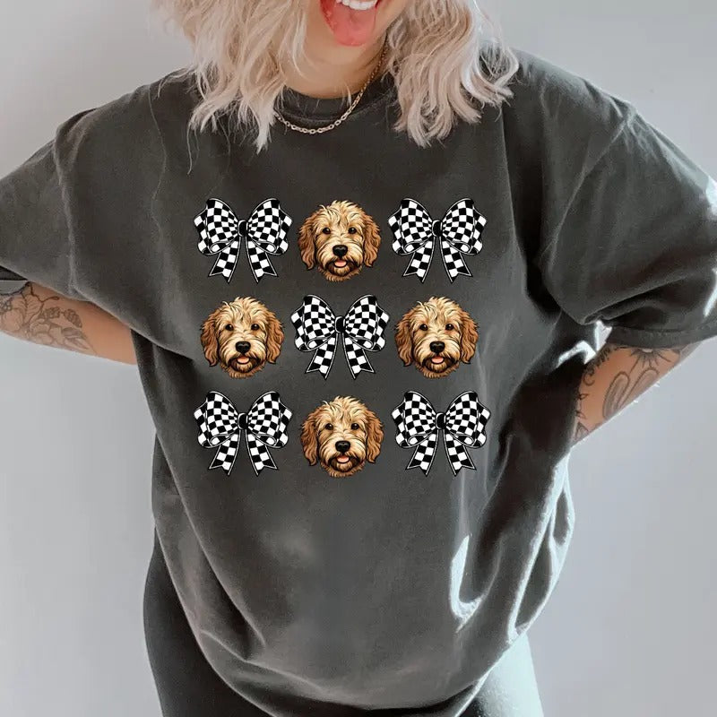 Checkered Bows & Dogs Shirt ~ Relaxed Fit Printed USA Womenswear Casual Comfort Cotton T-Shirts, Hoodie, Sweatshirt - T-Shirt, Sweatshirt, Hoodie