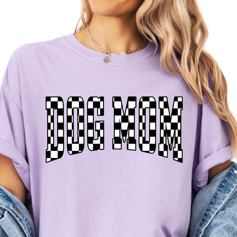 Checkered Dog Mom Shirt ~ Relaxed Fit Printed USA Womenswear Casual Comfort Cotton Top Athletic Boho Chic T-Shirts, Hoodie, Sweatshirt - T-Shirt, Sweatshirt, Hoodie