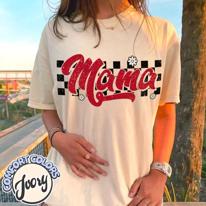 Checkered Mama Shirt Retro Mama Boho Mama Shirt Pregnancy Announcement Shirt Motherhood Shirt Mom Shirt T-Shirts, Hoodie, Sweatshirt - T-Shirt, Sweatshirt, Hoodie