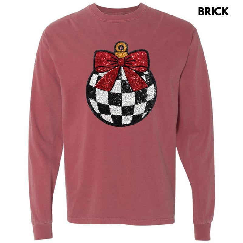 Checkered Ornament Sequin Patch Long Sleeve Comfort Colors T-Shirts, Hoodie, Sweatshirt - T-Shirt, Sweatshirt, Hoodie