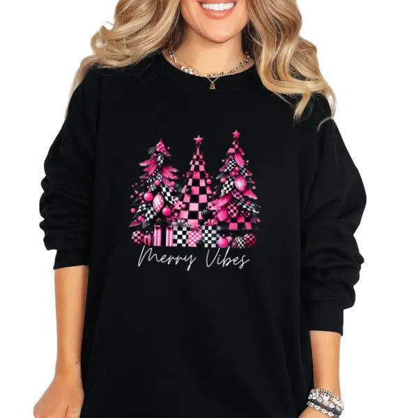 Checkered Pink & Black Tree & Edgy Alt Grunge Merry Comfort Womenswear Casual T-Shirts, Hoodie, Sweatshirt - T-Shirt, Sweatshirt, Hoodie