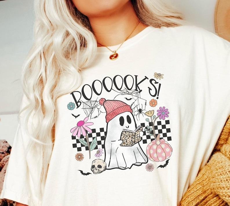 Checkered Retro Bookish Ghost Shirt Halloween Ghost Reading Book Rocker Halloween Bookworm Spooky Season T-Shirts, Hoodie, Sweatshirt - T-Shirt, Sweatshirt, Hoodie