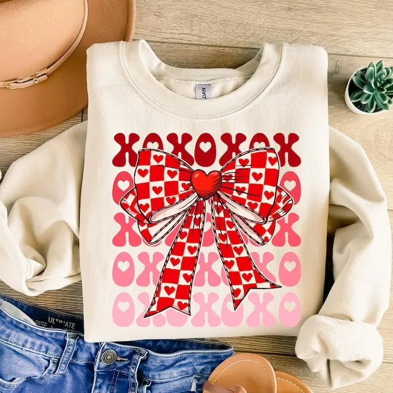 Checkered Valentine Coquette Heart Retro Valentines XOXO Valentines Coquette Love T-Shirts, Hoodie, Sweatshirt - T-Shirt, Sweatshirt, Hoodie