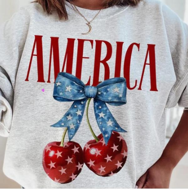 Cherry 4th July Patriotic Cherry USA Star Shirt Memorial Day Shirt Independence Coquette Bow Day T-Shirts, Hoodie, Sweatshirt - T-Shirt, Sweatshirt, Hoodie