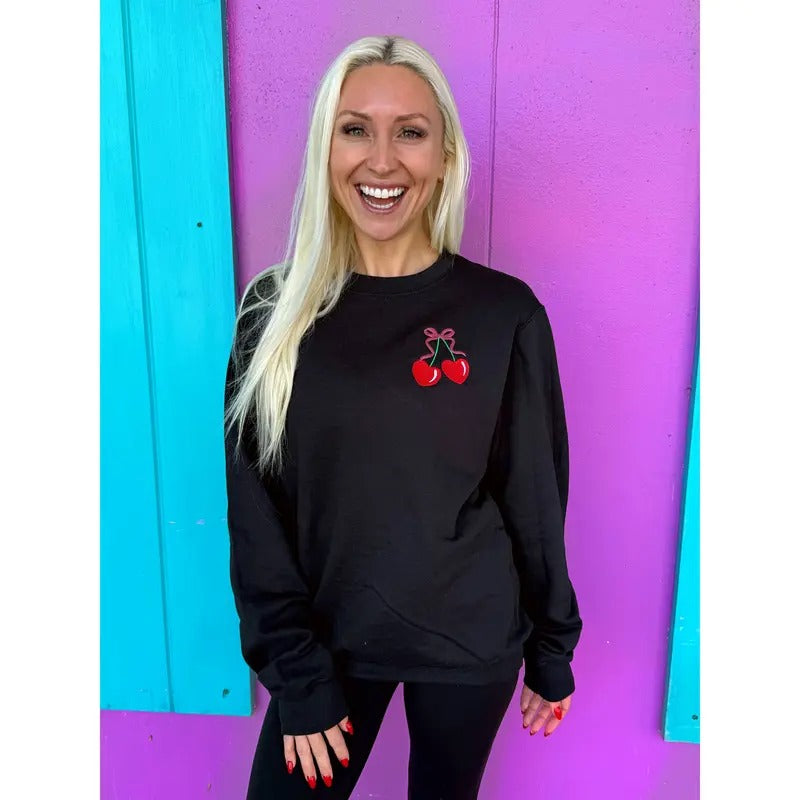 Cherry Bow Embroidered Black T-Shirts, Hoodie, Sweatshirt - T-Shirt, Sweatshirt, Hoodie