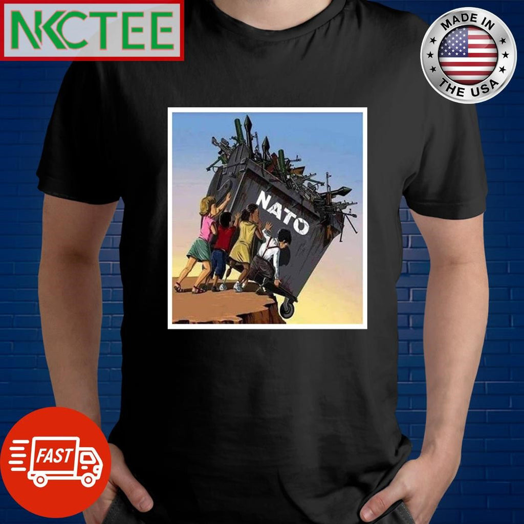 Children push NATO garbage cart filled with weapons shirt Unisex T-shirt, Sweatshirt, Hoodie, Long Sleeve Tee - T-Shirt, Sweatshirt, Hoodie