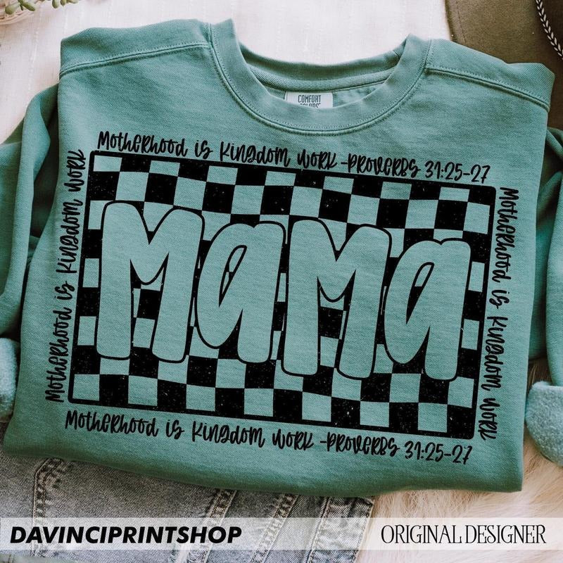 Christian Mom Shirt Retro Checkered Mama Motherhood Is Kingdom Work Shirt Christian Shirt Mama Shirt T-Shirts, Hoodie, Sweatshirt - T-Shirt, Sweatshirt, Hoodie