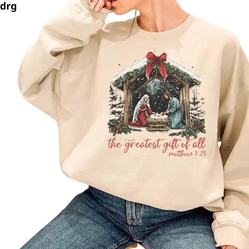 Christian Nativity Festive ' Greatest All' Cozy Inspirational Winter T-Shirts, Hoodie, Sweatshirt - T-Shirt, Sweatshirt, Hoodie