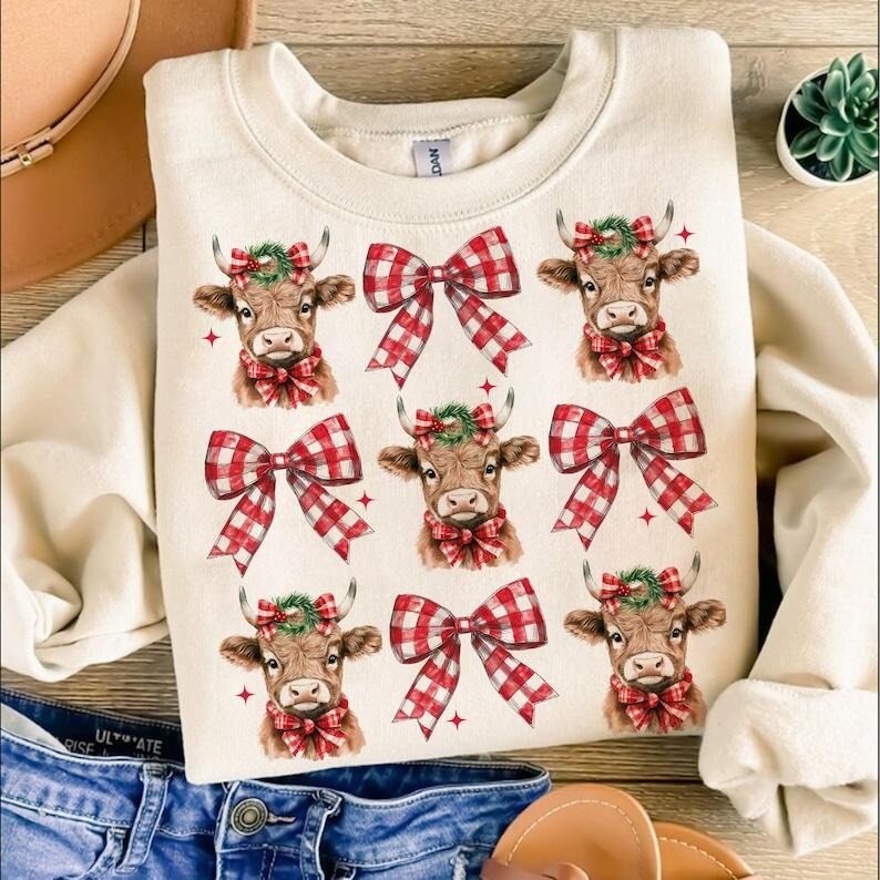Coquette Highland Cow Western Xmas T-Shirts, Hoodie, Sweatshirt - T-Shirt, Sweatshirt, Hoodie