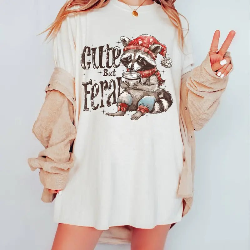 Cute But Feral Raccoon Shirt Cute Shirt Happy Greeting Season Cute Vintage Shirt T-Shirts, Hoodie, Sweatshirt - T-Shirt, Sweatshirt, Hoodie