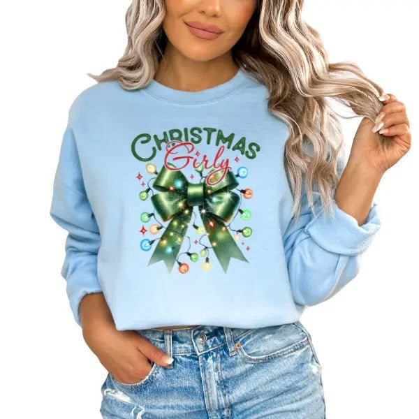 Girly Coquette Bow & Festive Lights Cute & Colorful Season Girly Cozy & Winter Celebrating Comfy Festive T-Shirts, Hoodie, Sweatshirt - T-Shirt, Sweatshirt, Hoodie
