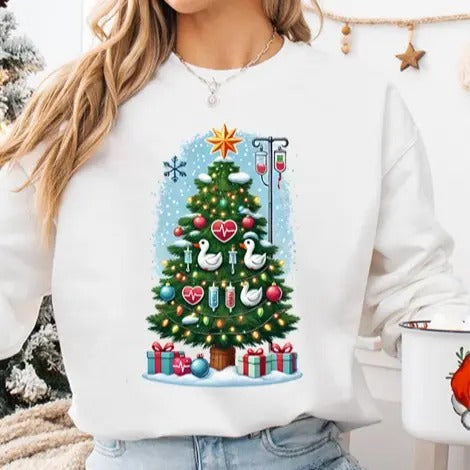 Nurse : Festive Tree Cute Silly Geese Nurse Themed Decorations Merry Nurse Nursing Shirt T-Shirts, Hoodie, Sweatshirt - T-Shirt, Sweatshirt, Hoodie
