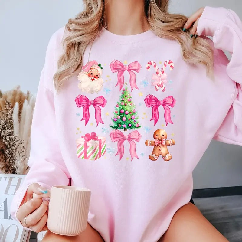 Pink Coquette Pink Bow Santa Claus Xmas Shirt Girly Shirt Merry Winter T-Shirts, Hoodie, Sweatshirt - T-Shirt, Sweatshirt, Hoodie